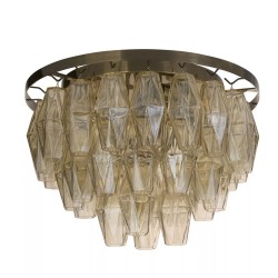 Alba - Antique Brass 4 Light Flush with Amber Glass