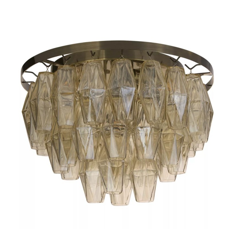 Searchlight-11241-4AB - Alba - Antique Brass 4 Light Flush with Amber Glass