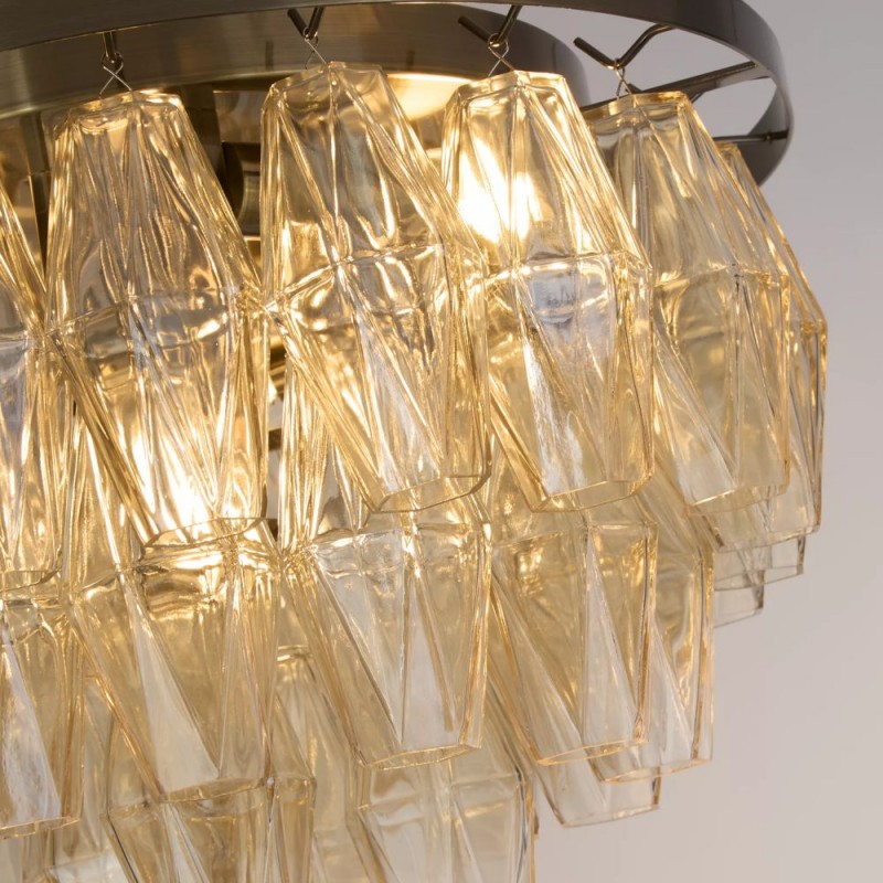 Searchlight-11241-4AB - Alba - Antique Brass 4 Light Flush with Amber Glass