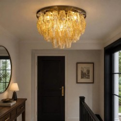 Alba - Antique Brass 4 Light Flush with Amber Glass