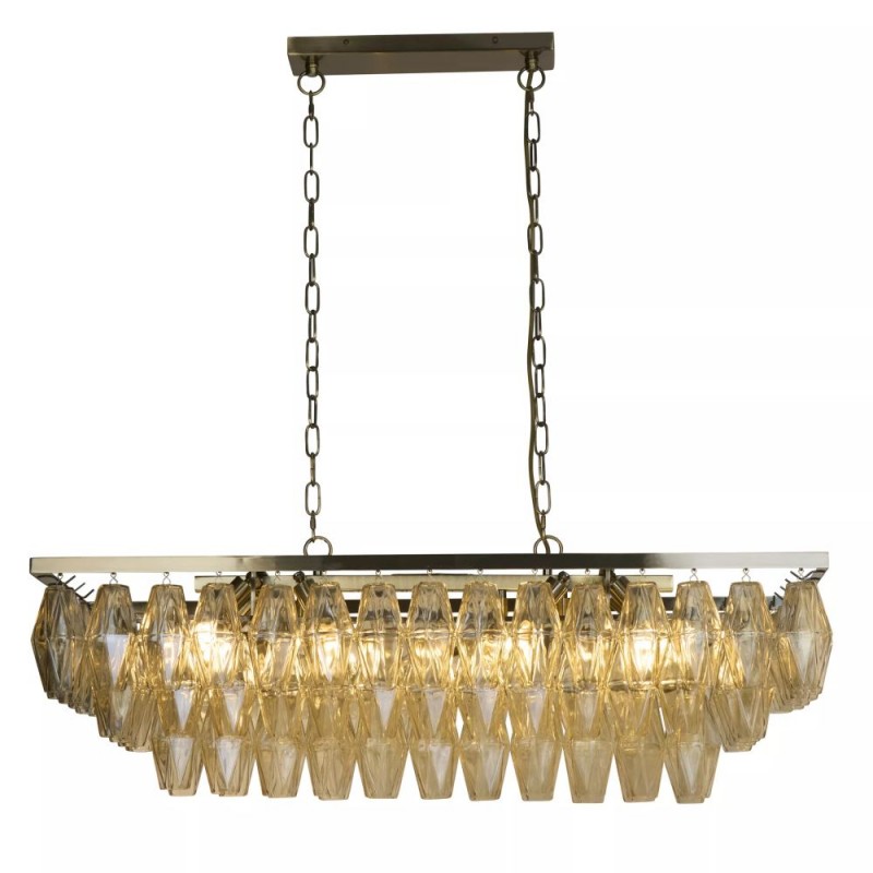 Searchlight-11243-11AB - Alba - Antique Brass 11 Light over Island Fitting with Amber Glass