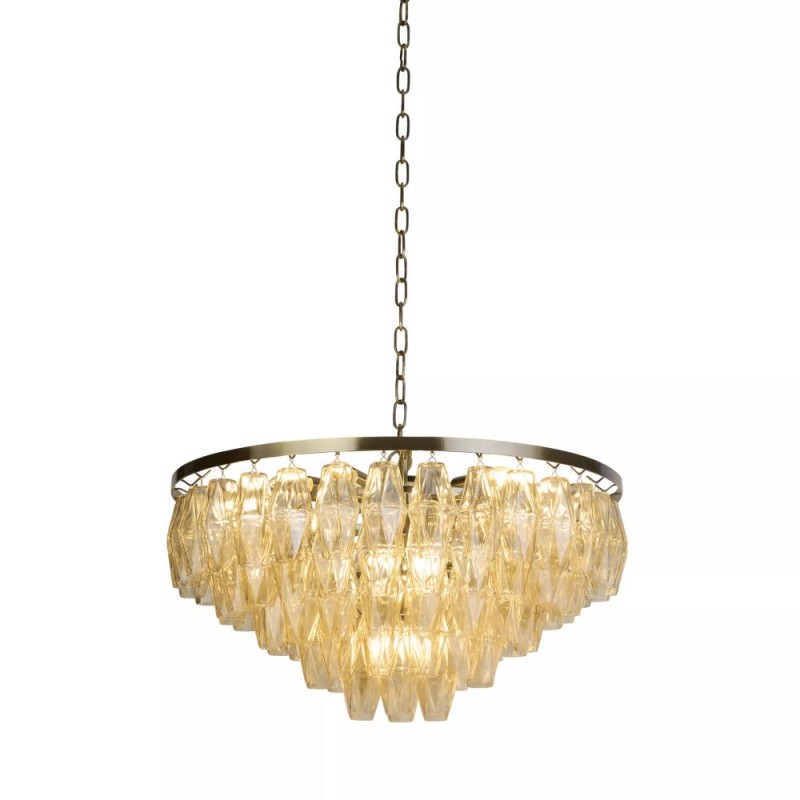 Searchlight-11243-13AB - Alba - Antique Brass 13 Light Chandelier with Amber Glass