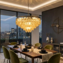 Alba - Antique Brass 13 Light Chandelier with Amber Glass