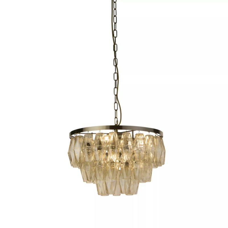 Searchlight-11243-4AB - Alba - Antique Brass 4 Light Pendant with Amber Glass