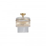 Lara - Brushed Gold 3 Light Semi Flush with Clear Glass Rods