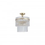 Lara - Brushed Gold 3 Light Semi Flush with Clear Glass Rods