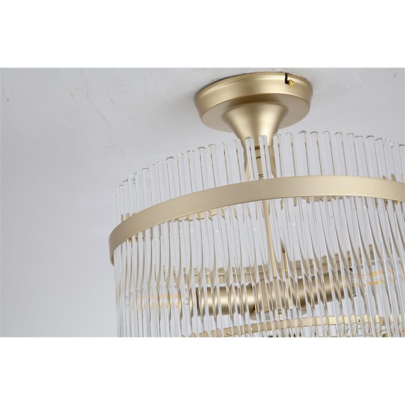Searchlight-11300-3GO - Lara - Brushed Gold 3 Light Semi Flush with Clear Glass Rods