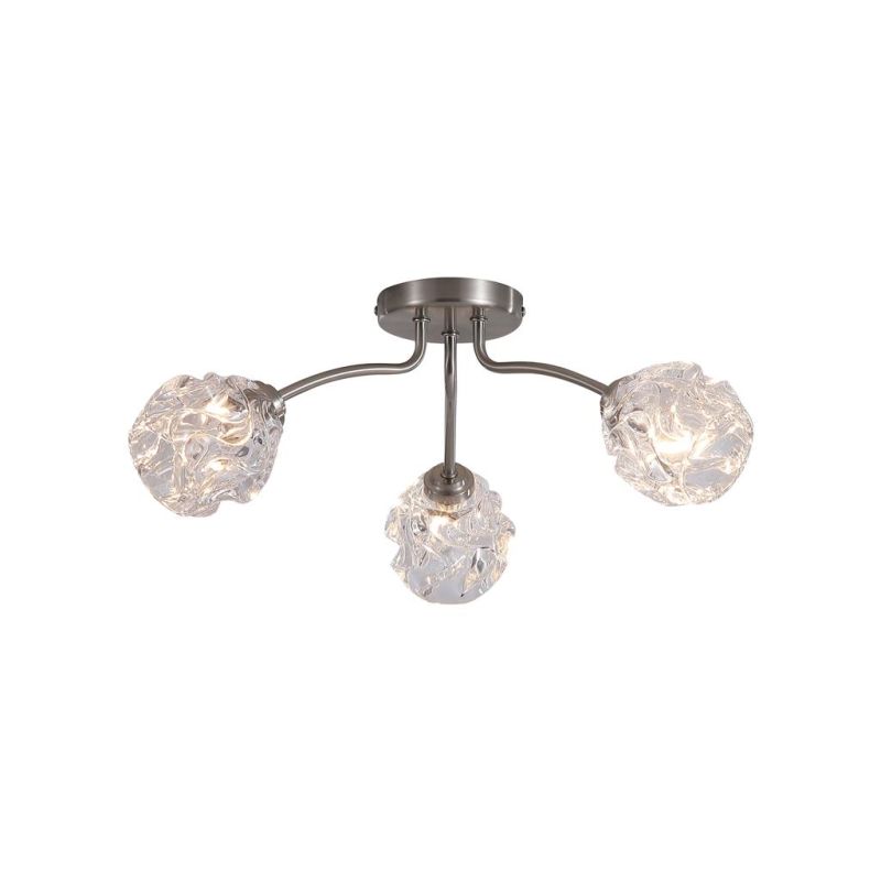 Searchlight-11523-3SN - Astral - Satin Nickel 3 Light Semi Flush with Decorative Glass