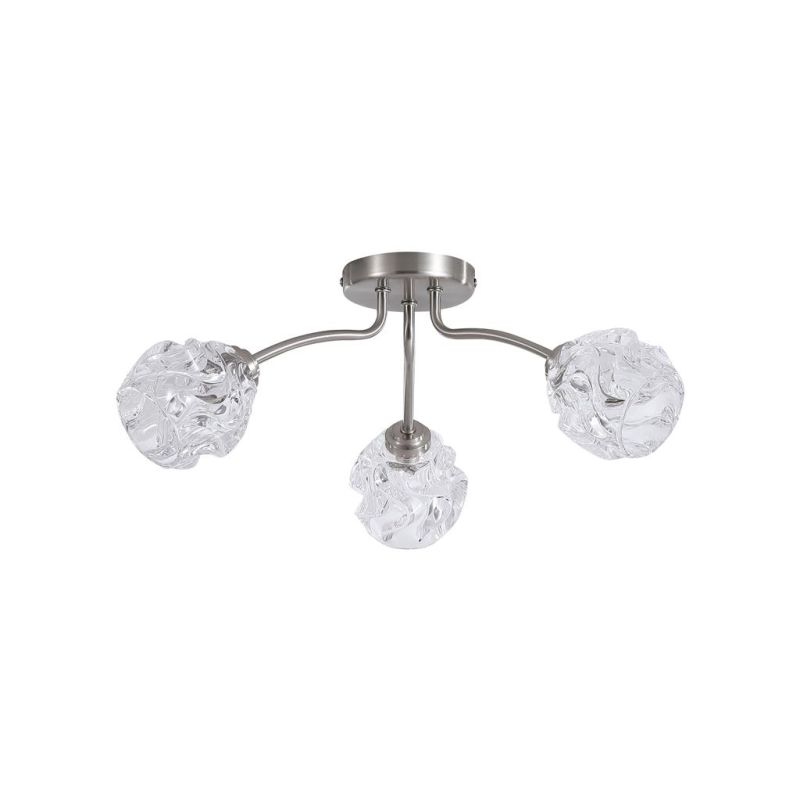 Searchlight-11523-3SN - Astral - Satin Nickel 3 Light Semi Flush with Decorative Glass