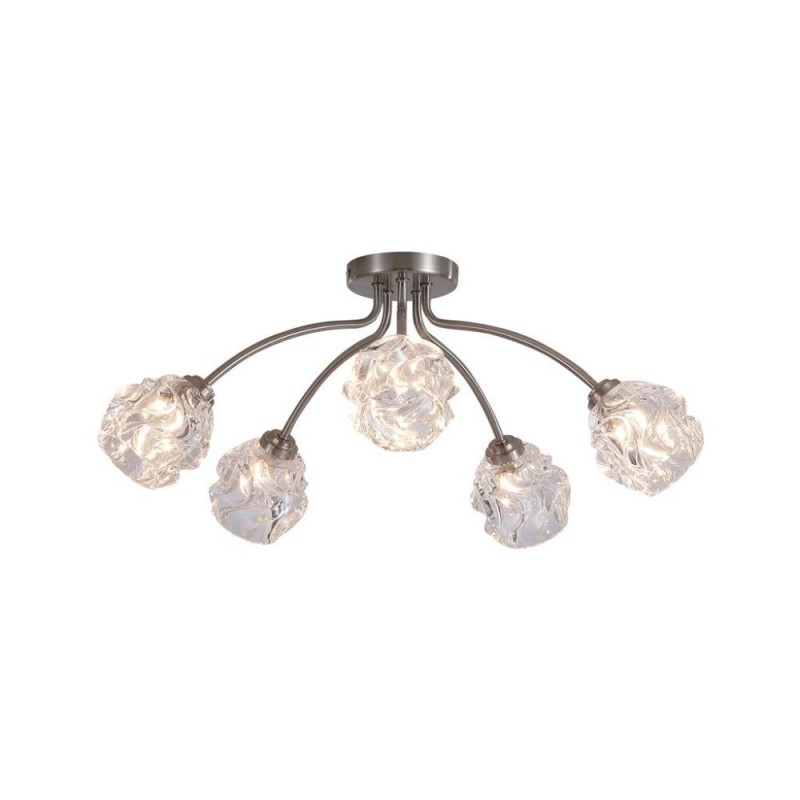 Searchlight-11525-5SN - Astral - Satin Nickel 5 Light Semi Flush with Decorative Glass