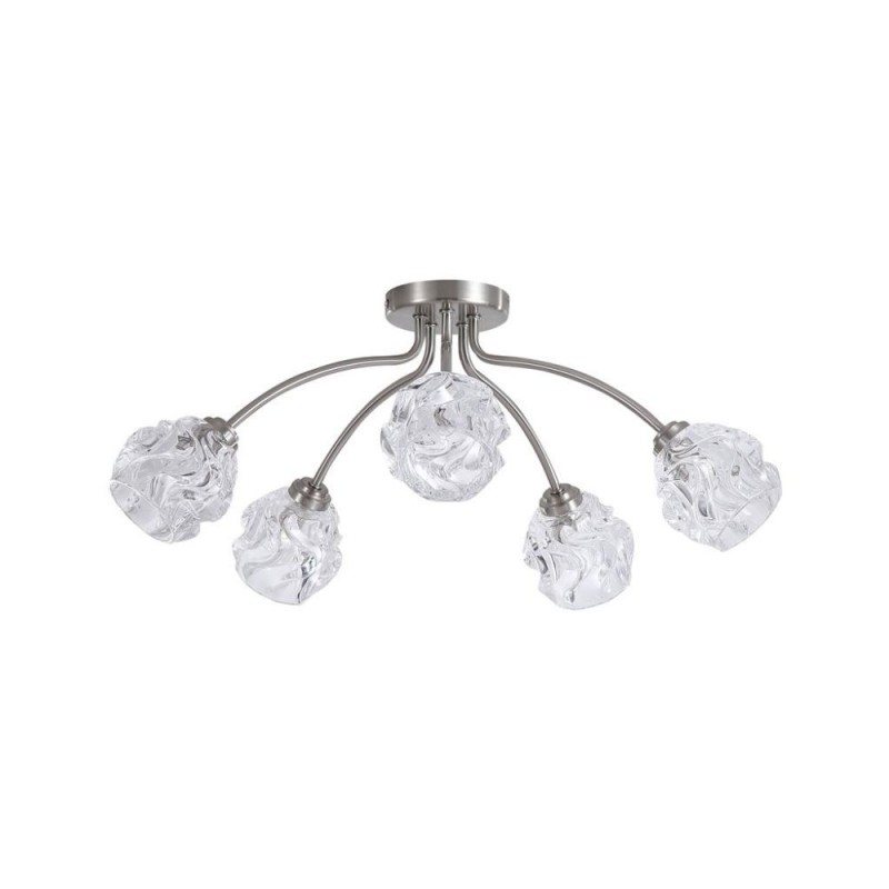 Searchlight-11525-5SN - Astral - Satin Nickel 5 Light Semi Flush with Decorative Glass