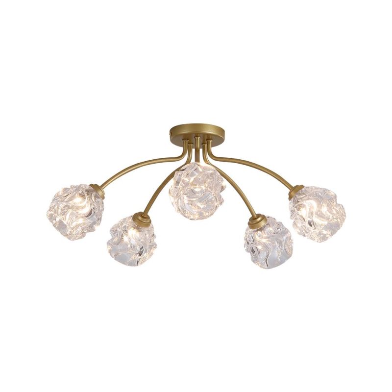 Searchlight-11525-5GO - Astral - Gold 5 Light Semi Flush with Decorative Glass