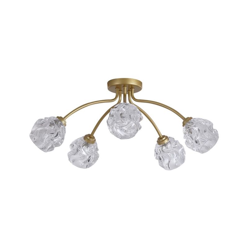 Searchlight-11525-5GO - Astral - Gold 5 Light Semi Flush with Decorative Glass