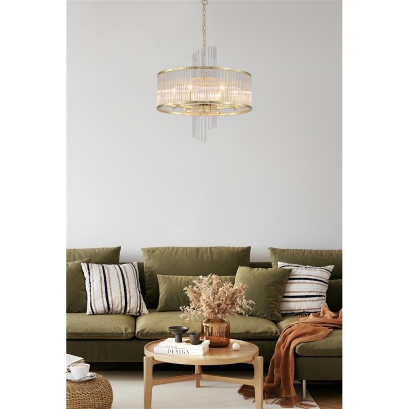 Searchlight-11600-6GO - Lara - Brushed Gold 6 Light Centre Fitting with Clear Glass Rods