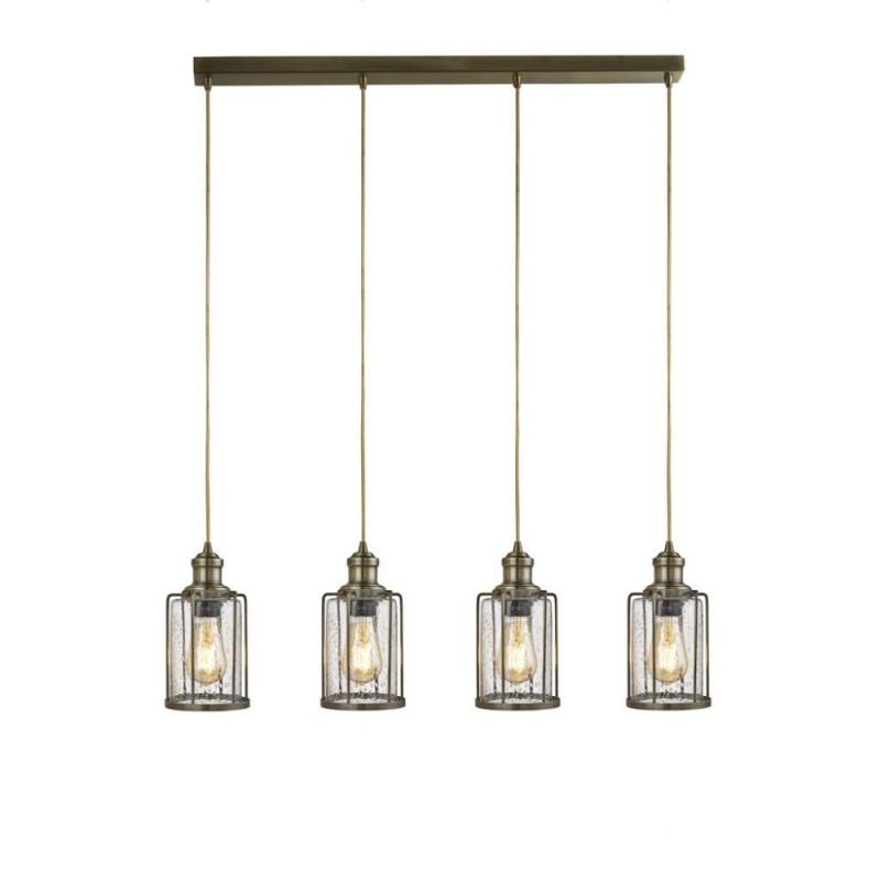 Searchlight-1164-4AB - Pipes - Antique Brass 4 Light over Island Fitting with Seeded Glass