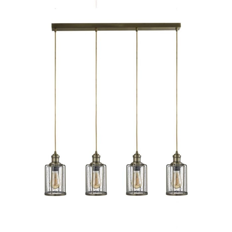 Searchlight-1164-4AB - Pipes - Antique Brass 4 Light over Island Fitting with Seeded Glass
