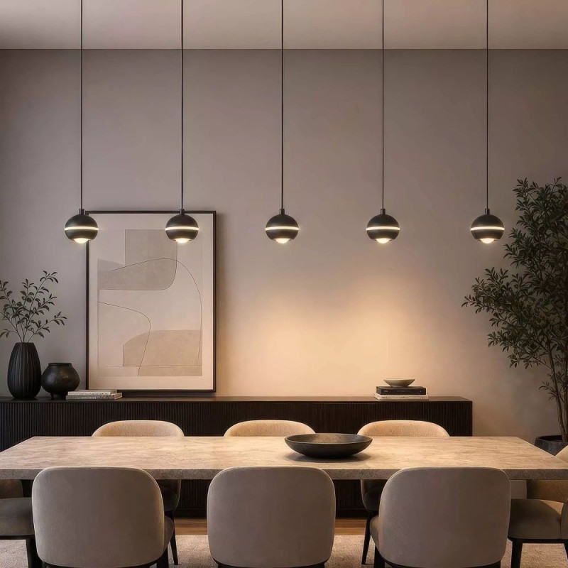 Searchlight-12014-5NI - Meteor - Black Nickel CCT over Island Fitting with Clear Diffuser