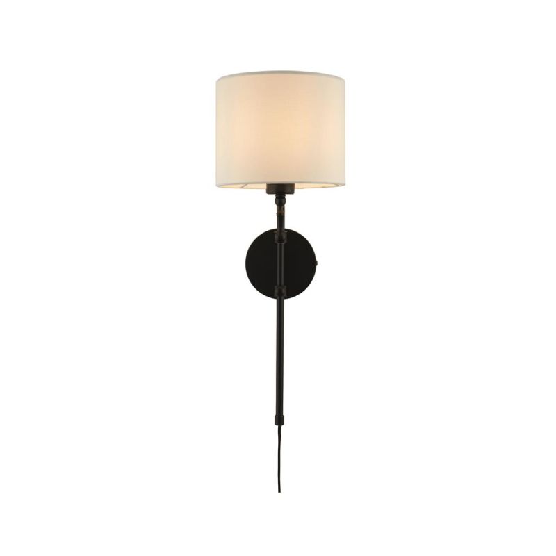 Searchlight-12081-1BK - Munich - Black Wall Lamp with Natural Linen Shade