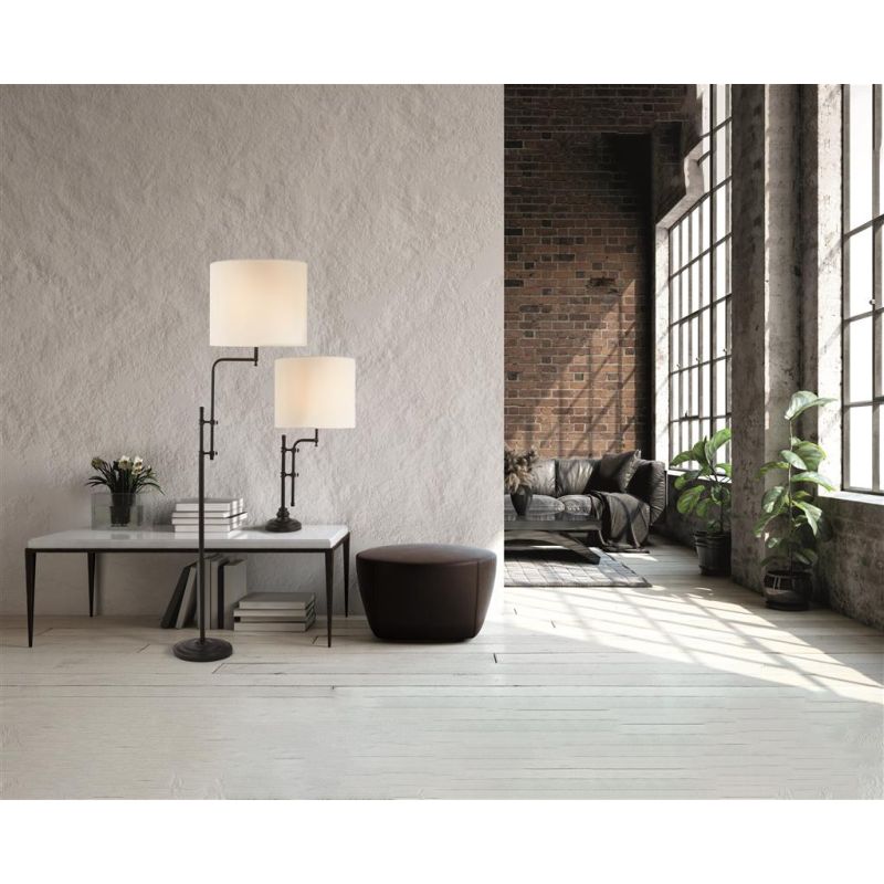 Searchlight-12082-1BK - Munich - Black Table Lamp with Natural Linen Shade