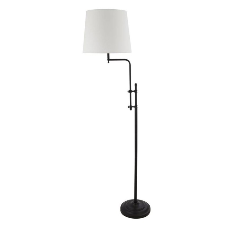 Searchlight-12083-1BK - Munich - Black Floor Lamp with Natural Linen Shade
