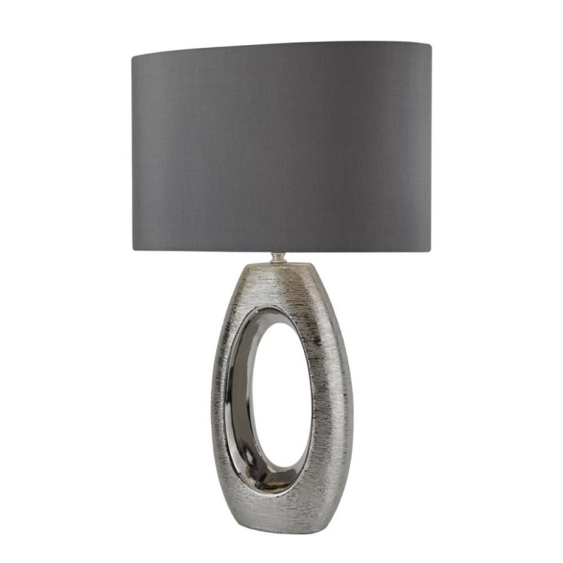Searchlight-1213CC - Artisan - Chrome Ceramic Table Lamp with Grey Shade