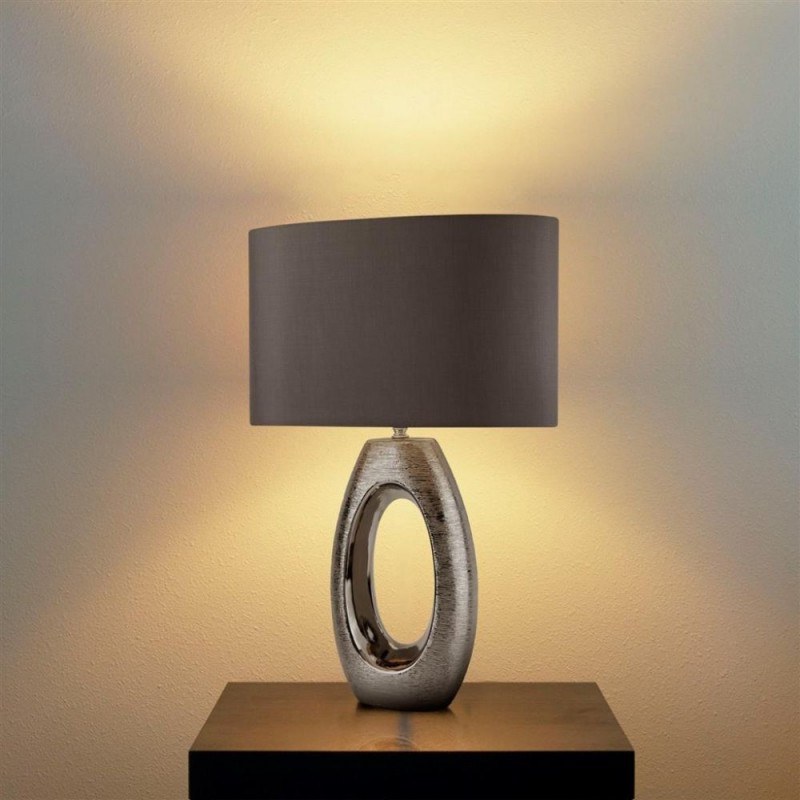 Searchlight-1213CC - Artisan - Chrome Ceramic Table Lamp with Grey Shade