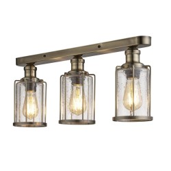 Pipes - Antique Brass 3 Light Semi Flush with Seeded Glass