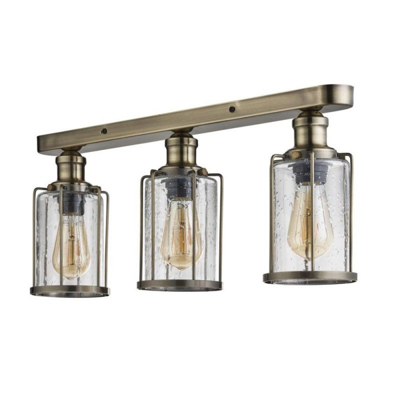 Searchlight-1263-3AB - Pipes - Antique Brass 3 Light Semi Flush with Seeded Glass
