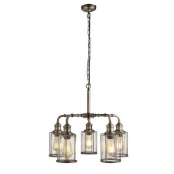 Pipes - Antique Brass 5 Light Centre Fitting with Seeded Glass