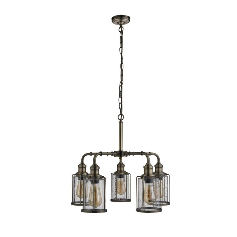 Searchlight-1265-5AB - Pipes - Antique Brass 5 Light Centre Fitting with Seeded Glass