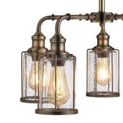Pipes - Antique Brass 5 Light Centre Fitting with Seeded Glass