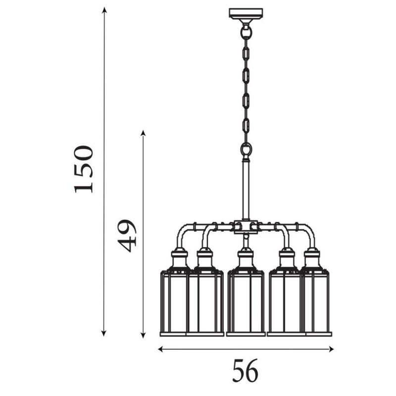 Searchlight-1265-5AB - Pipes - Antique Brass 5 Light Centre Fitting with Seeded Glass