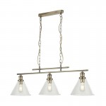 Pyramid - Clear Glass with Antique Brass 3 Light over Island Fitting Pyramid - Clear Glass with Antique Brass 3 Light over Island Fitting