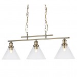 Pyramid - Clear Glass with Antique Brass 3 Light over Island Fitting Pyramid - Clear Glass with Antique Brass 3 Light over Island Fitting