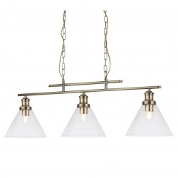 Pyramid - Clear Glass with Antique Brass 3 Light over Island Fitting