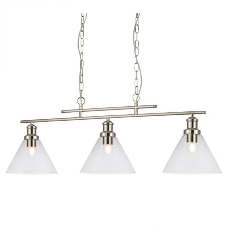 Kitchen Lights - Pyramid - Clear Glass with Satin Silver 3 Light over Island Fitting Searchlight-1277-3SS - Pyramid - Clear Glass with Satin Silver 3 Light over Island Fitting