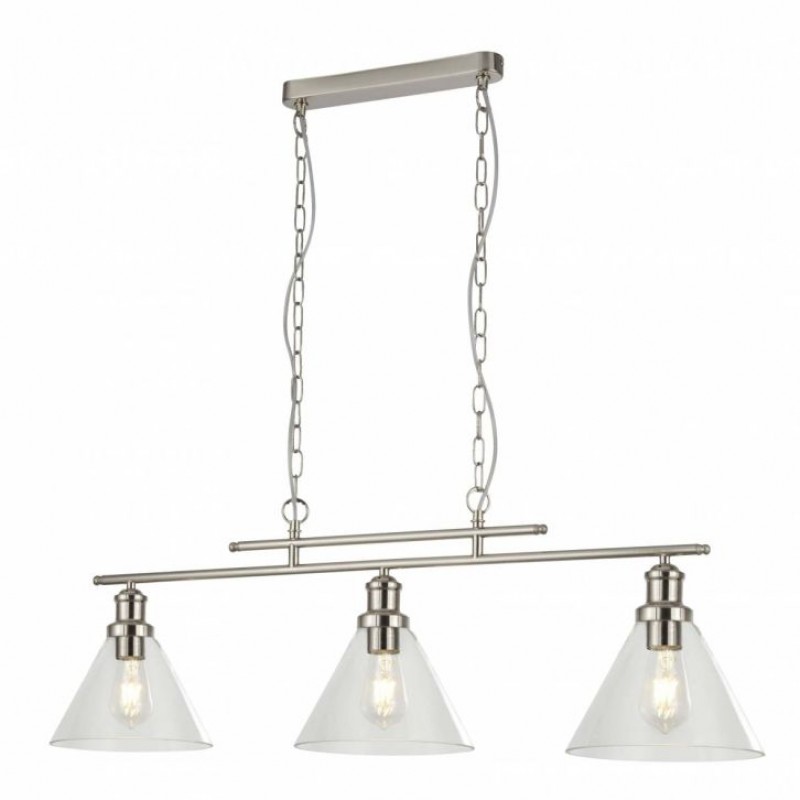 Searchlight-1277-3SS - Pyramid - Clear Glass with Satin Silver 3 Light over Island Fitting
