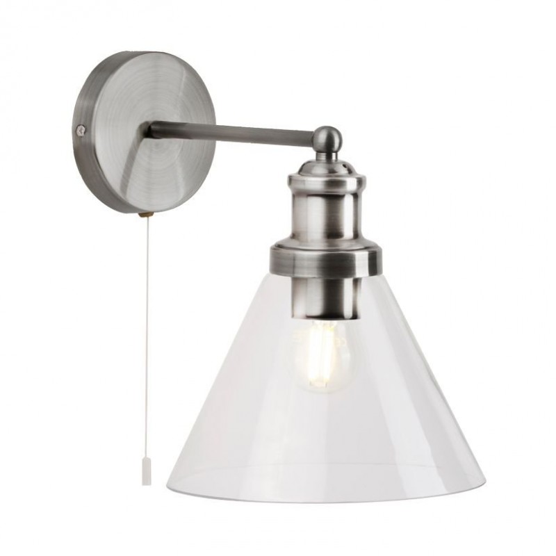 Searchlight-1277SS - Pyramid - Clear Glass with Satin Silver Wall Lamp