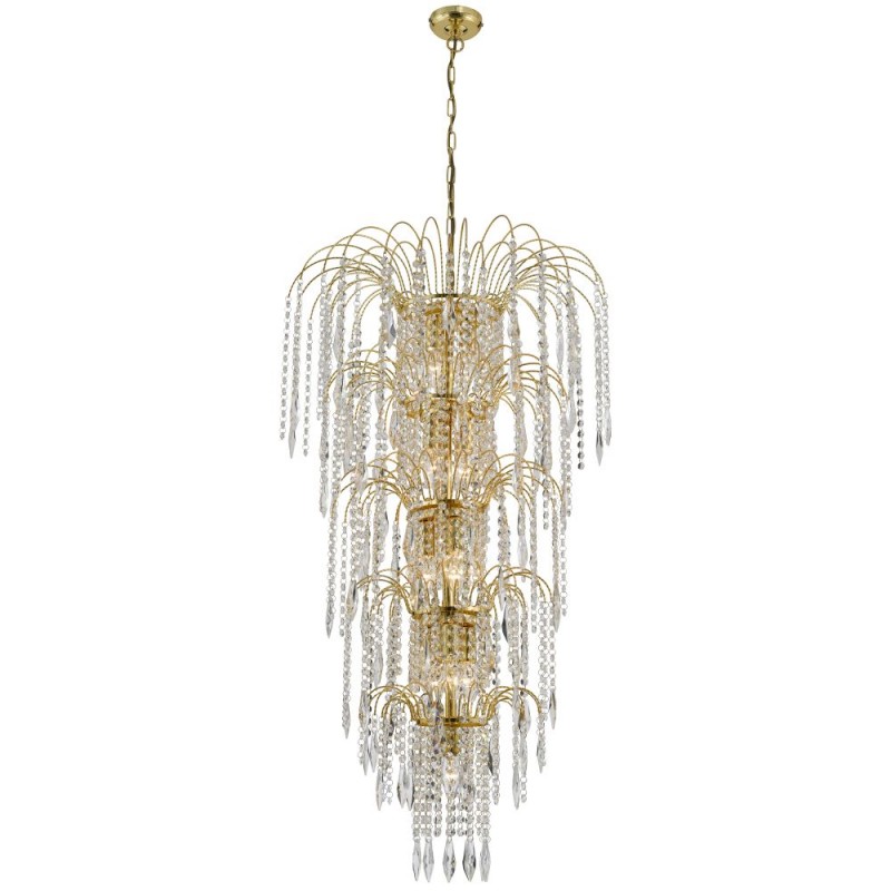 Searchlight-1313-13GO - Waterfall - Gold 5 Tier Waterfall Chandelier with Crystal