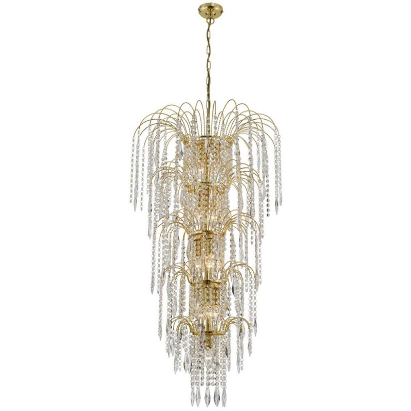 Searchlight-1313-13GO - Waterfall - Gold 5 Tier Waterfall Chandelier with Crystal