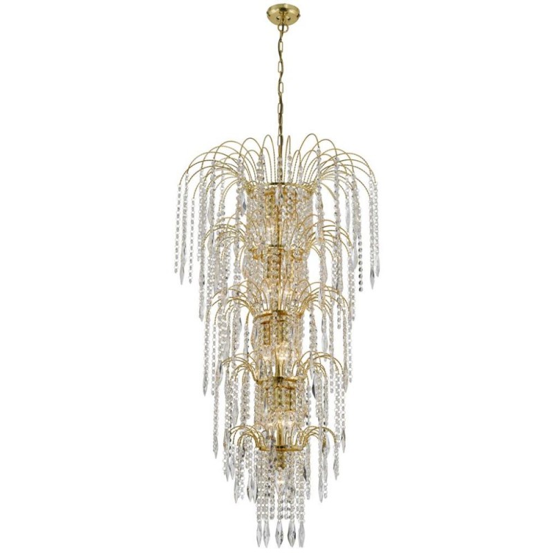 Searchlight-1313-13GO - Waterfall - Gold 5 Tier Waterfall Chandelier with Crystal