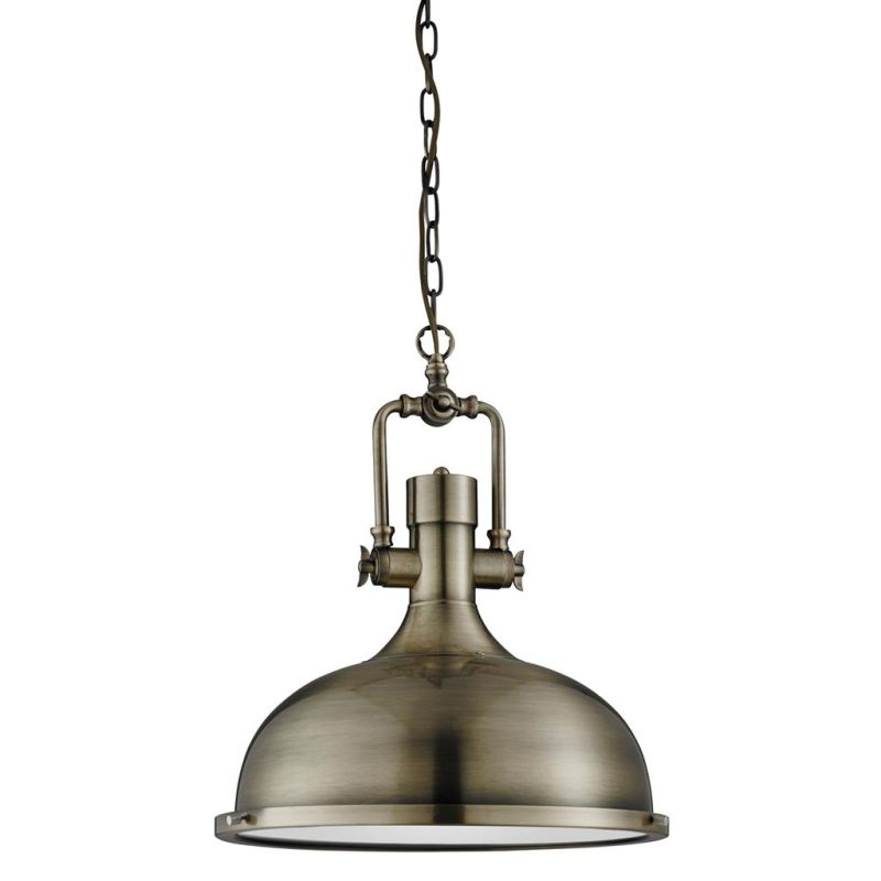 Ceiling Lights - Kansas - Antique Brass & Frosted Diffuser Pendant Searchlight-1322AB - Kansas - Antique Brass & Frosted Diffuser Pendant