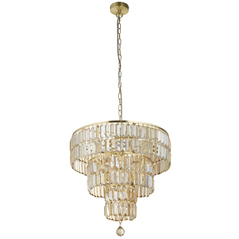 Searchlight-1375-5SB - Empire - Satin Brass 5 Light Chandelier with Champagne Crystal