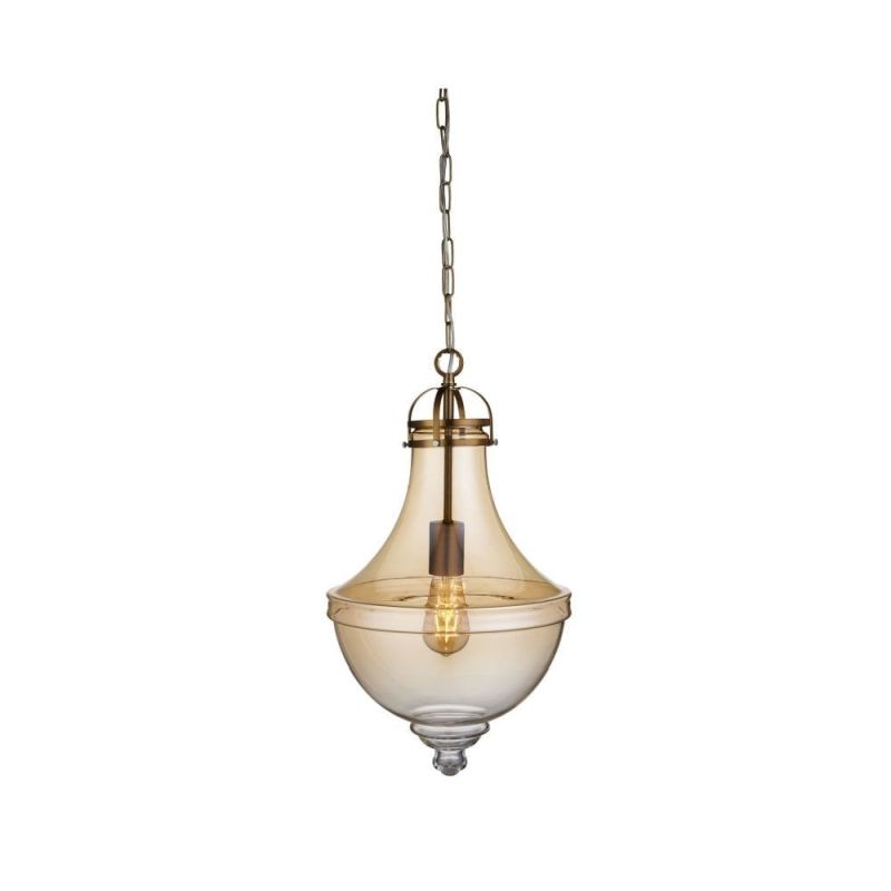 Ceiling Lights - Cairo - Amber Glass with Satin Bronze Single Pendant Searchlight-1458AM - Cairo - Amber Glass with Satin Bronze Single Pendant
