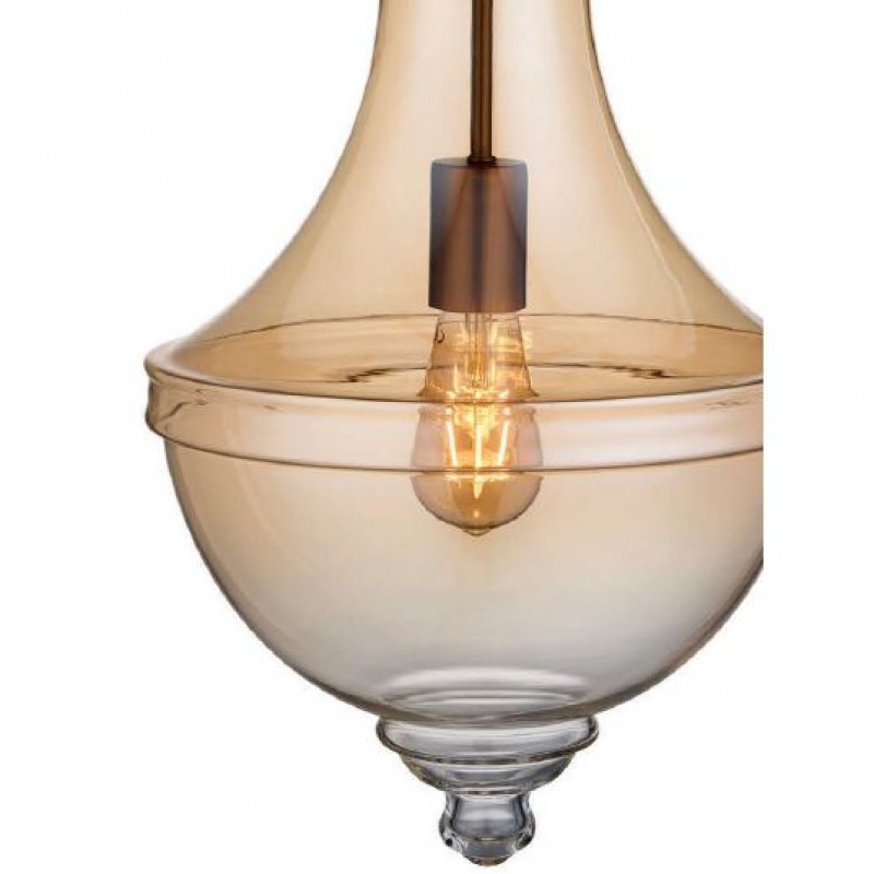 Ceiling Lights - Cairo - Amber Glass with Satin Bronze Single Pendant Searchlight-1458AM - Cairo - Amber Glass with Satin Bronze Single Pendant