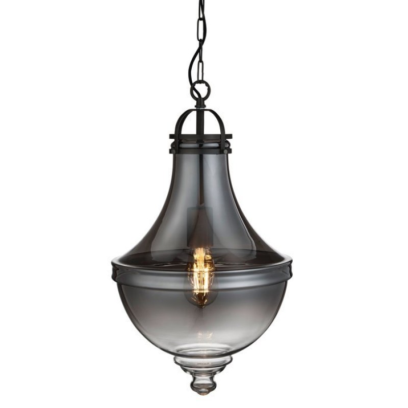 Ceiling Lights - Cairo - Smoky Glass with Pewter Single Pendant Searchlight-1458SM - Cairo - Smoky Glass with Pewter Single Pendant
