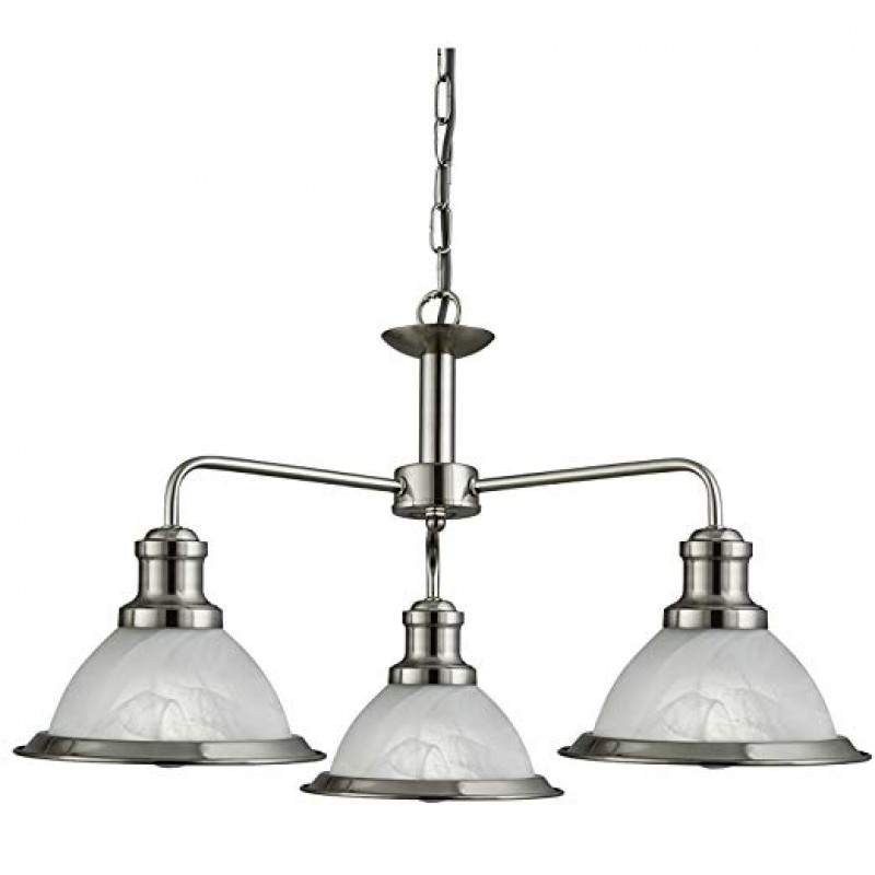 Ceiling Lights - Bistro - Alabaster Glass & Satin Silver 3 Light Centre Fitting Searchlight-1593-3SS - Bistro - Alabaster Glass & Satin Silver 3 Light Centre Fitting