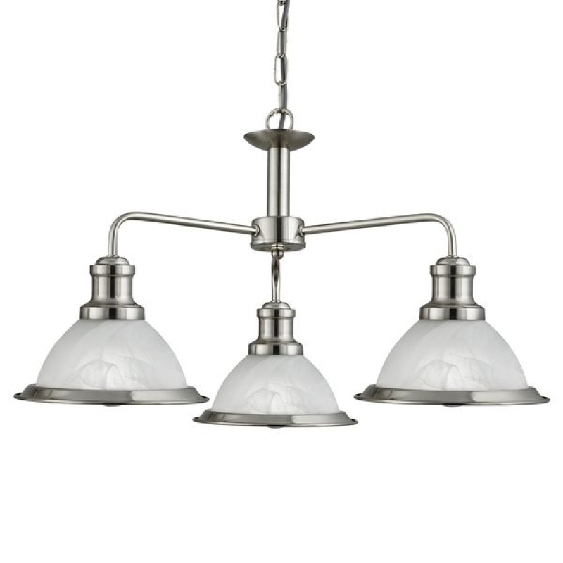 Ceiling Lights - Bistro - Alabaster Glass & Satin Silver 3 Light Centre Fitting Searchlight-1593-3SS - Bistro - Alabaster Glass & Satin Silver 3 Light Centre Fitting