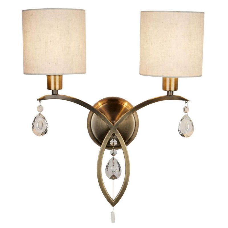 Searchlight-1602-2AB - Alberto - Antique Brass Wall Lamp with Oatmeal Shades