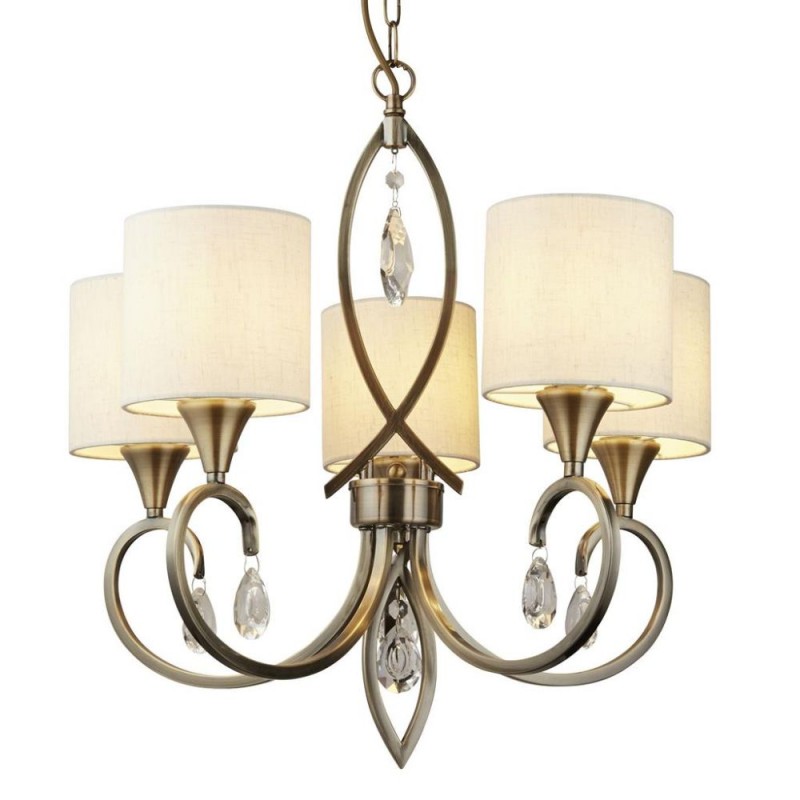 Searchlight-1605-5AB - Alberto - Antique Brass 5 Light Centre Fitting with Oatmeal Shades